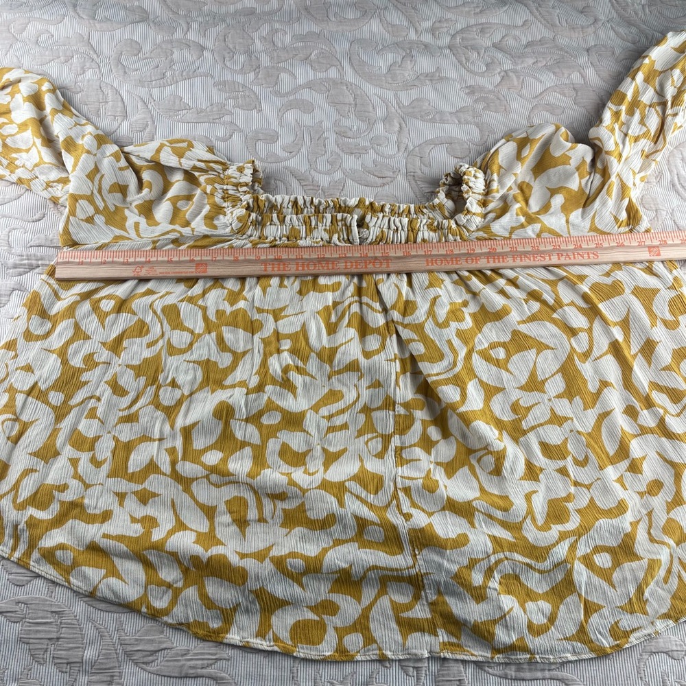 Terra & Sky Womens 0X 14W Mustard Yellow Abstract Floral Peasant Blouse Top - Picture 5 of 7